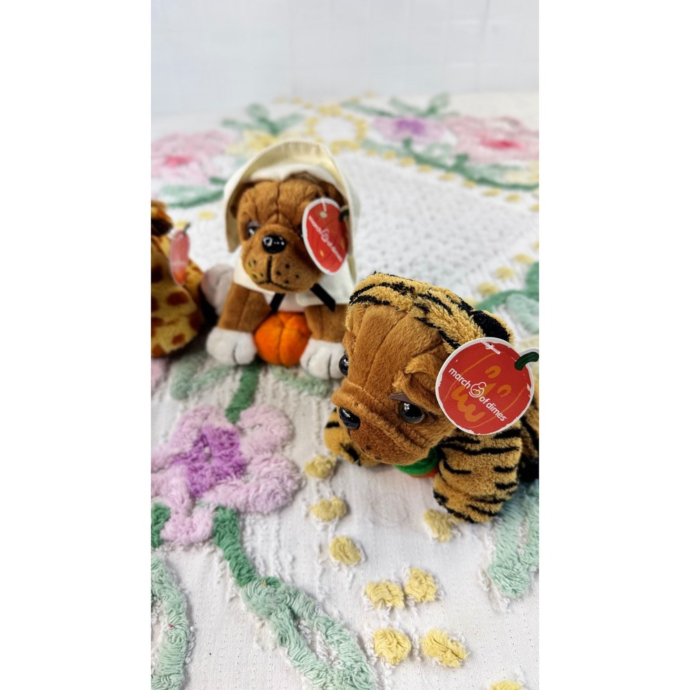 March of Dimes vtg Halloween Shar-Pei Plush Dog Set Dalmatian Giraffe Ghost Tige - Picture 2 of 13